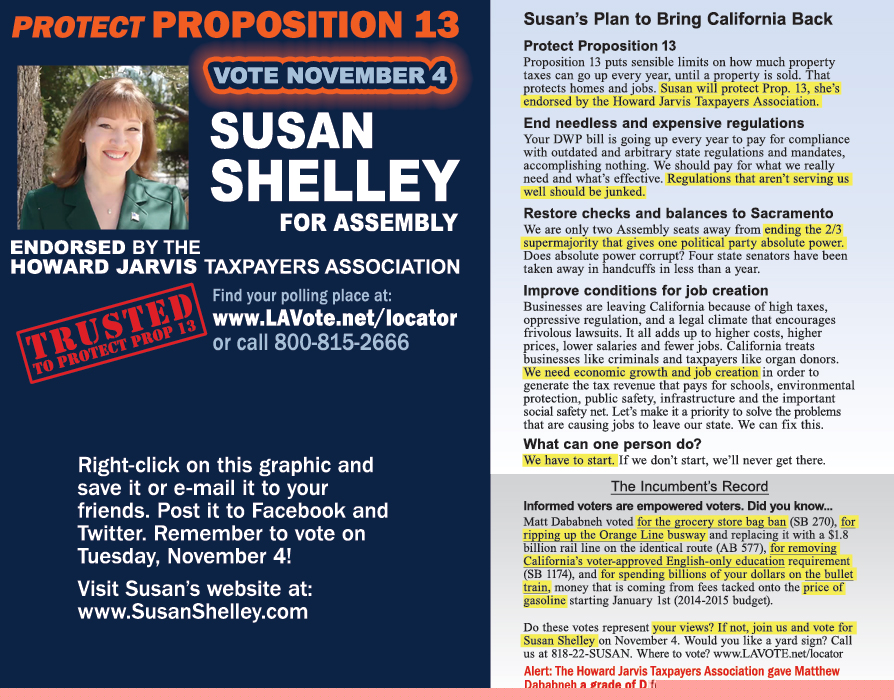 Susan Shelley for Assembly. Tell a friend!