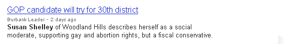 Story in the Burbank Leader newspaper about Susan Shelley for Congress